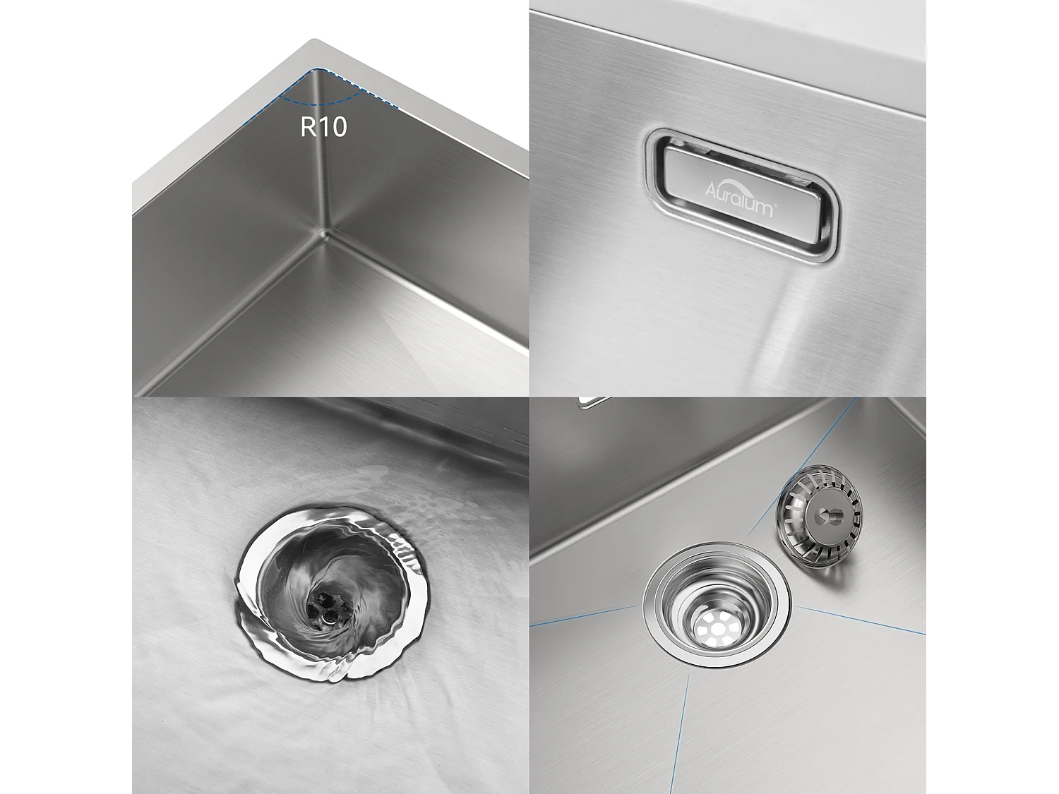 2 en1 Évier Cuisine 1 Bac 55*44*19CM,Brossé+RobinetCuisine avec Douchette Extractible Rotatif 360 °2 Fonctions, Barboteur démontable,Noir