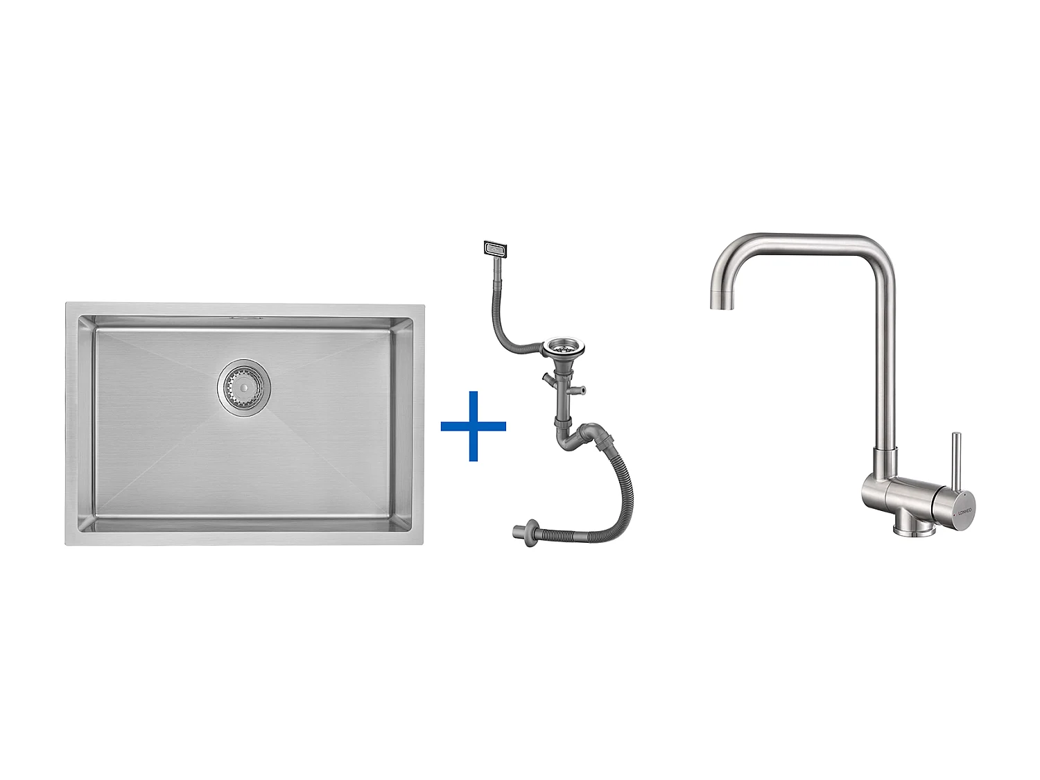 70 * 44 * 19 cm Einzelbecken-Küchenspüle, Einbau-/Blumen-/Unterbauspüle, mit Siphon/Überlauf, + 360 ° drehbarer dunkelgrauer Küchenarmatur mit ausziehbarer Brause