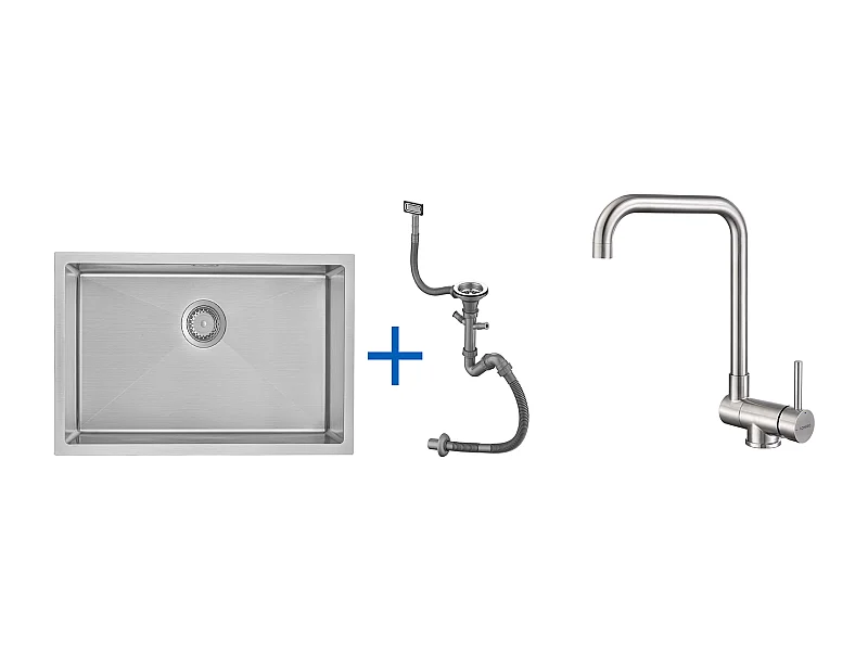 70 * 44 * 19 cm Einzelbecken-Küchenspüle, Einbau-/Blumen-/Unterbauspüle, mit Siphon/Überlauf, + 360 ° drehbarer dunkelgrauer Küchenarmatur mit ausziehbarer Brause