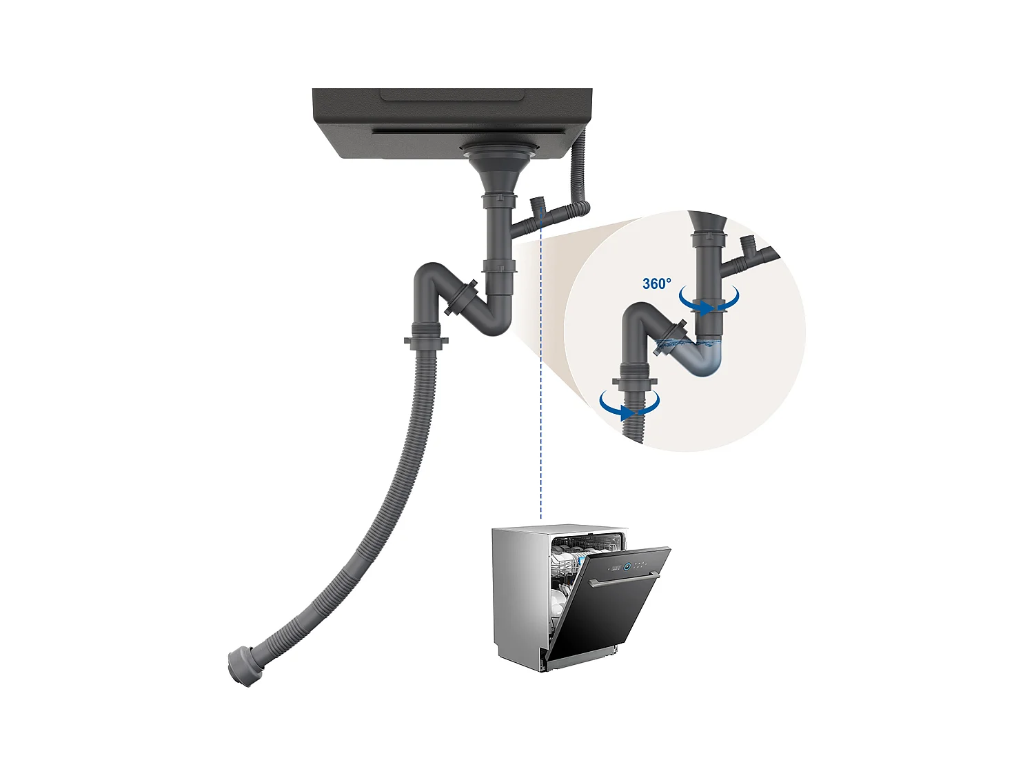 1-Bag Silber Küchenspüle, 44*49*20 CM, mit Seifenspender, Edelstahl + Küchenarmatur mit ausziehbarer Brause, 2 Modi, 360° schwenkbar, gebürstet