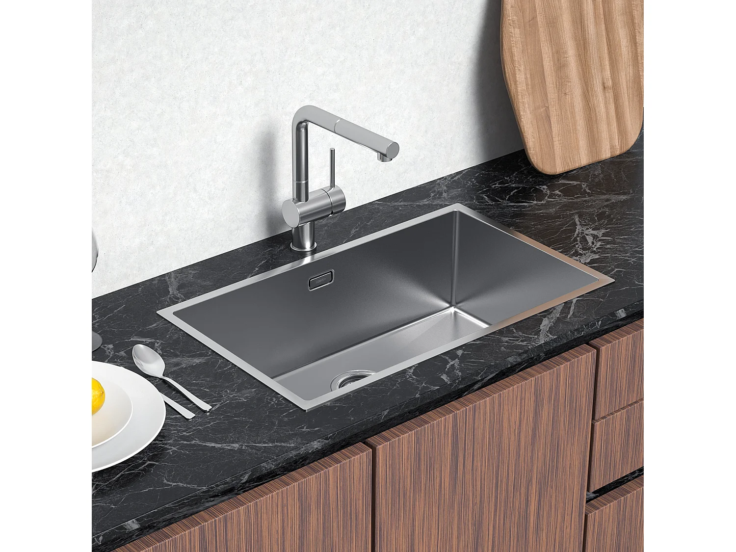 Lonheo Max Aanrecht 1 Bak 74*44*20CM EvIer Geborstelde 304 roestvrijstalen inbouw/bloem/ondergrond met drainagesysteem, EU-model