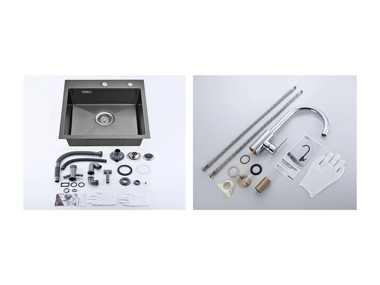 Évier Cuisine 1 Bac 45x45CM Acier Inoxydable 304 ,encastré et à Poser+Robinet Cuisine Pivotant à 360° avec Eau Chaude/Froide, Chromé,EU Modèle