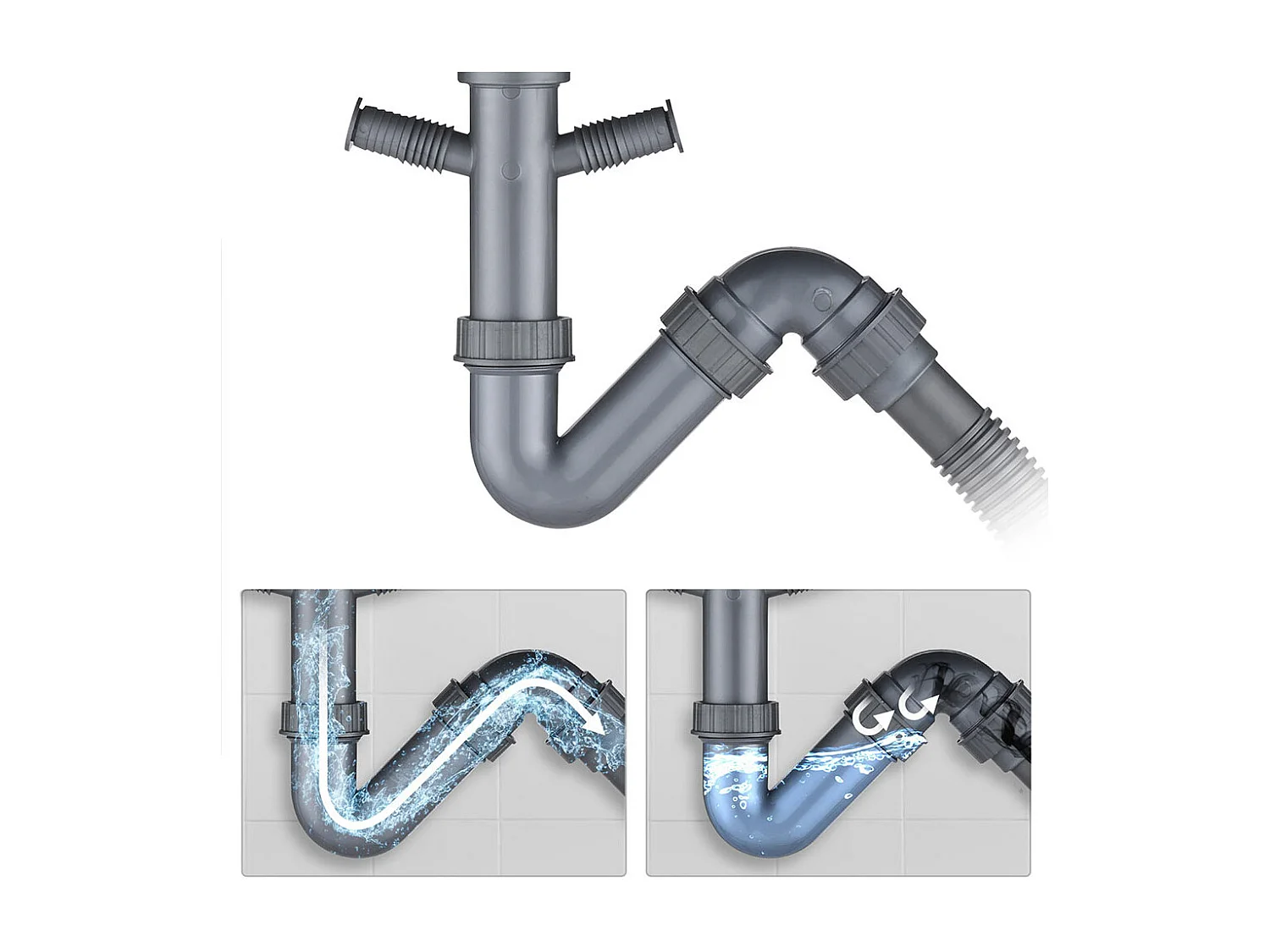 2 en1 Évier de Cuisine 1 Bac 55*44*19CM, à Encastrer/Fleur/ Sous-Plan, Brossé+Robinet Cuisine Rotatif 360°  avec Douchette Extractible,Chromé