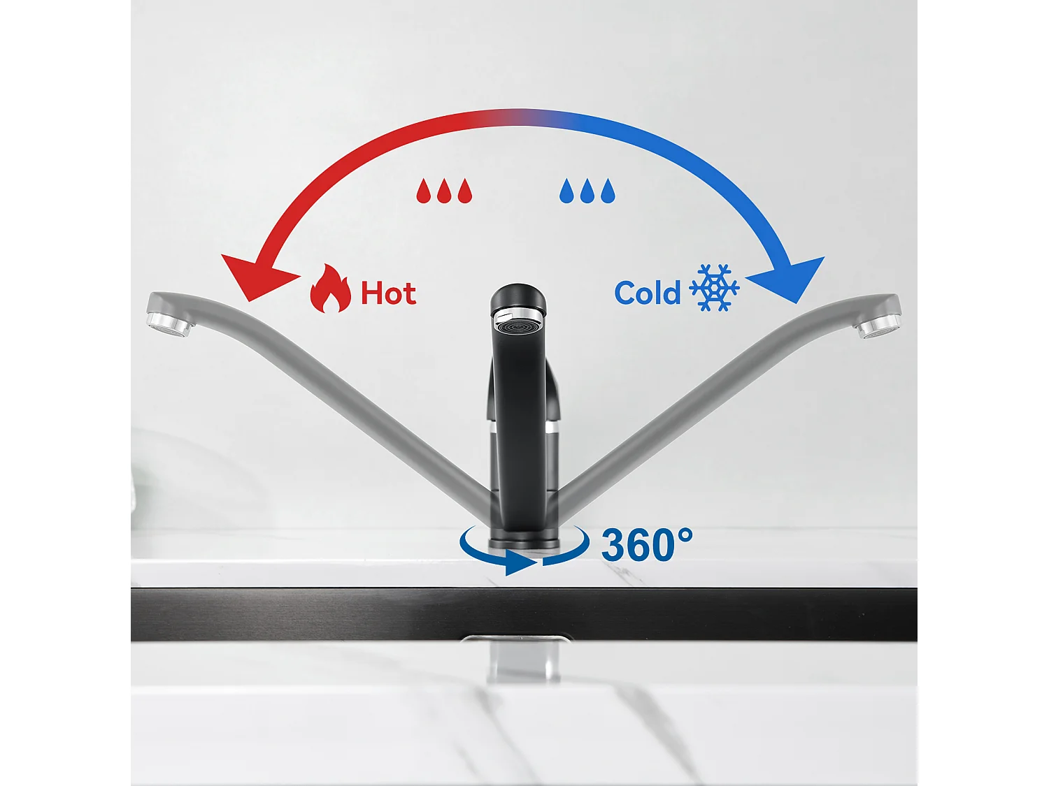 Fregadero Cocina 1 Bandeja 70*44*19CM,para Empotrar/Fleur/Sous-Plano,Sifón/Trop-Plein+Grifo Cocina,Orientable 360°,Agua Caliente/Fría,Negro