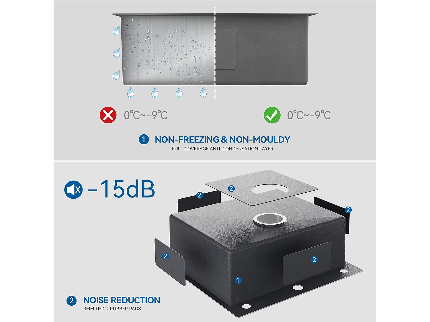 Küchenspüle 54 x 49 x 20 cm, Einbauspüle/Unterputzmontage mit Seifenspender, silber + flexibler Küchenhahn mit hohem Schwenkauslauf
