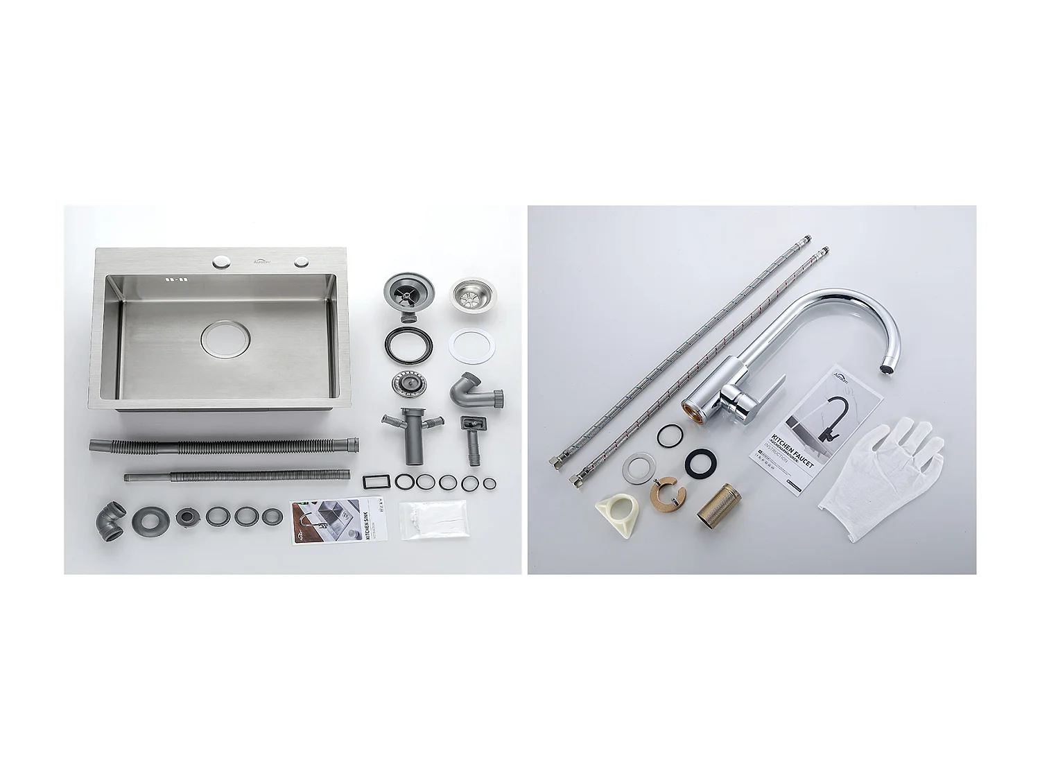 Évier Cuisine 1 Bac 45x45CM Acier Inoxydable 304 ,encastré et à Poser+Robinet Cuisine Pivotant à 360° avec Eau Chaude/Froide, Chromé,EU Modèle