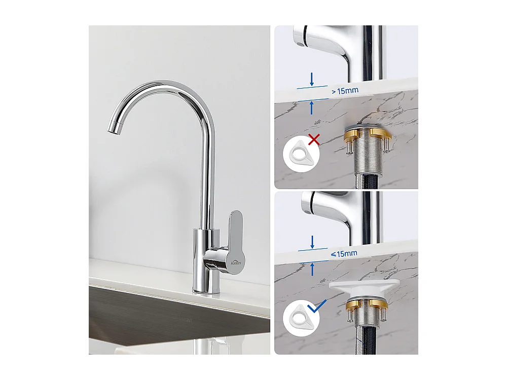 Évier Cuisine 1 Bac 45x45CM Acier Inoxydable 304 ,encastré et à Poser+Robinet Cuisine Pivotant à 360° avec Eau Chaude/Froide, Chromé,EU Modèle