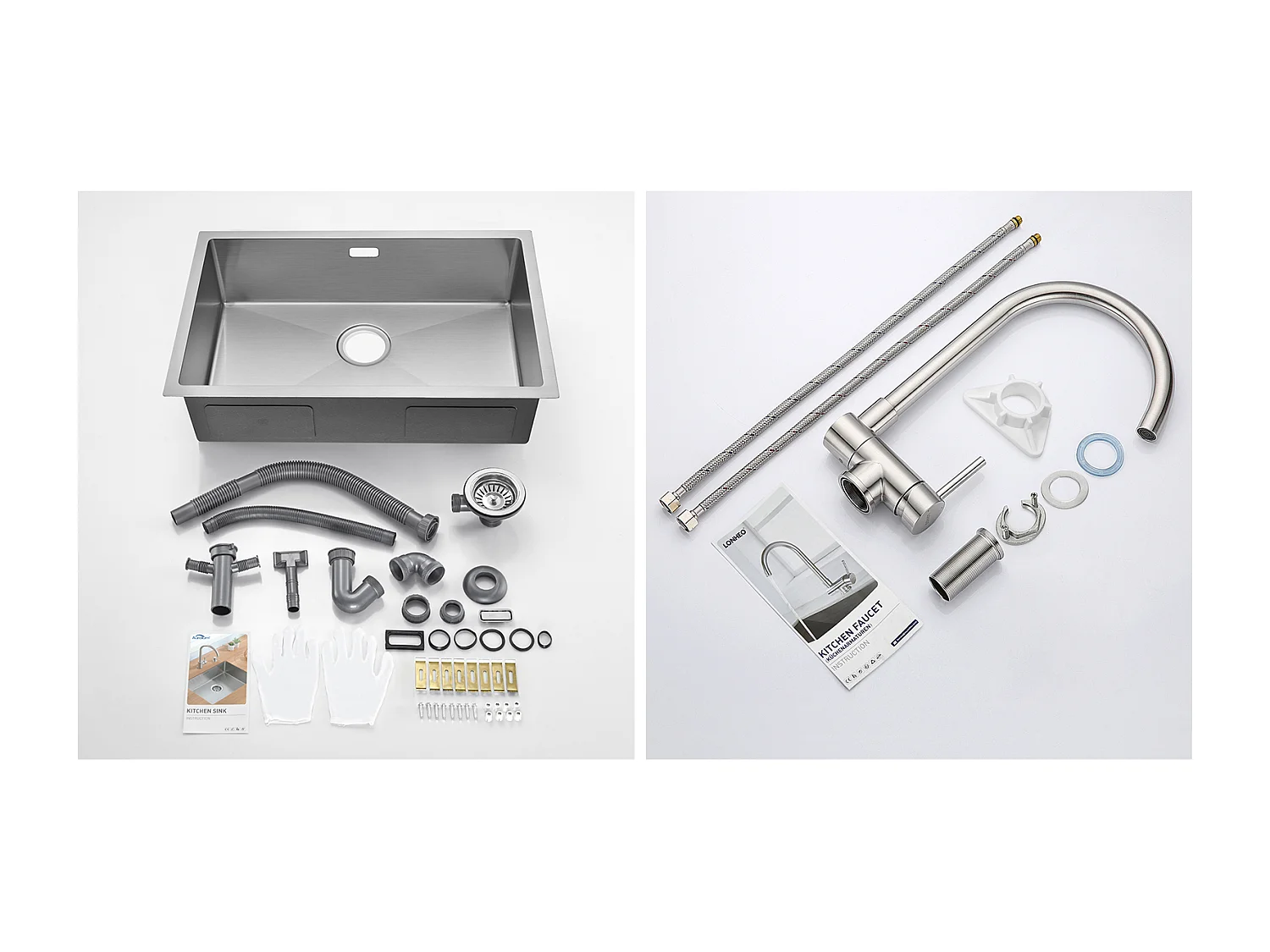 Évier Cuisine 1 Bac 70*44*19CM,à Encastrer/Fleur/Sous-Plan,avec Siphon/Trop-Plein,Brossé+Mitigeur Cuisine en Acier Inox 304 Rabattable