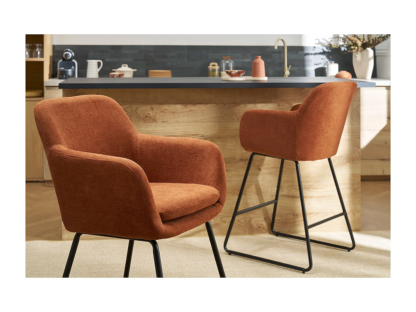 Sgabelli da bar in tessuto effetto velluto color bruciato H65 cm (set di 2) AMIKA