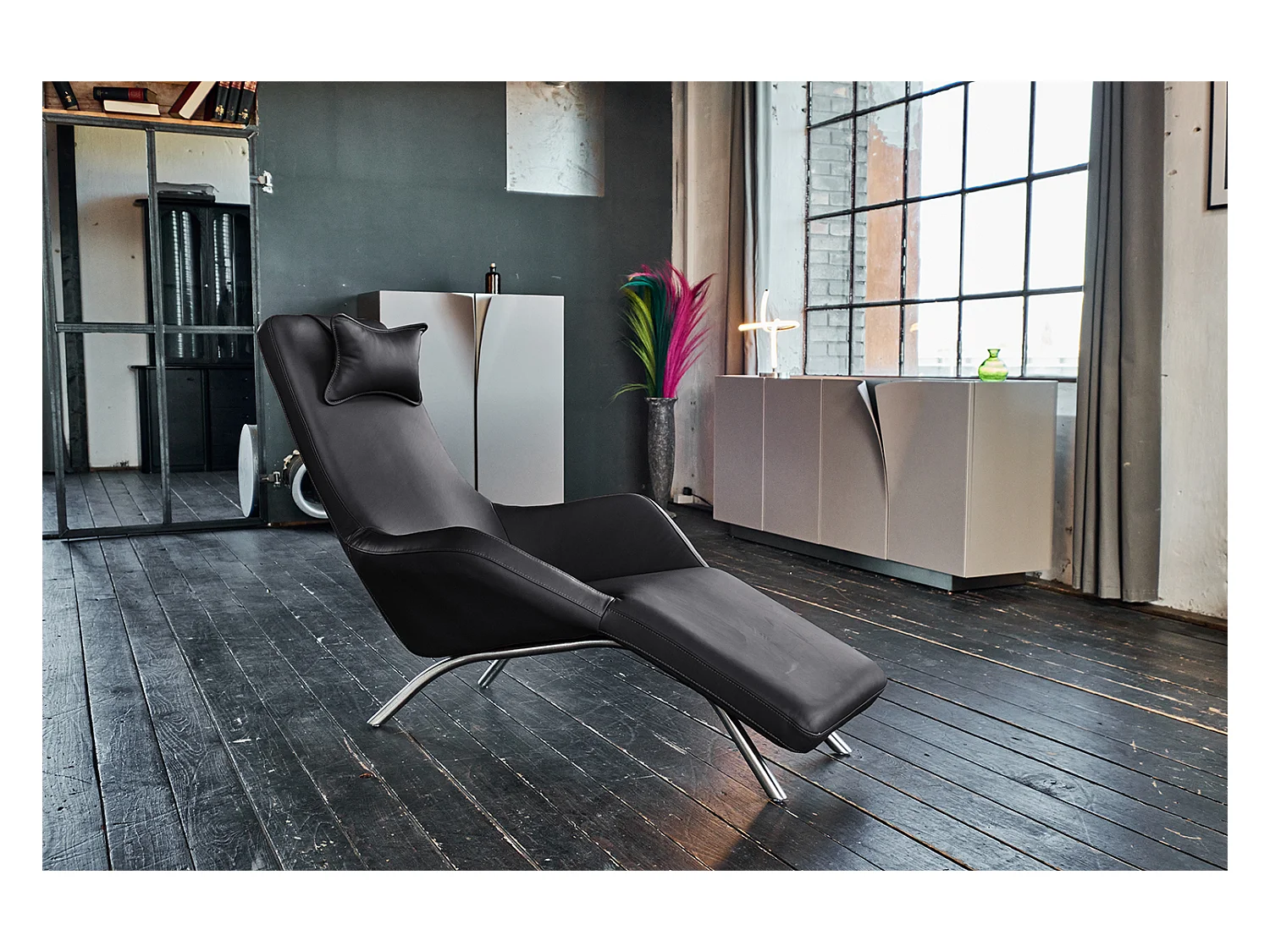 Relaxliege - Schwarz Leder - CAVAL