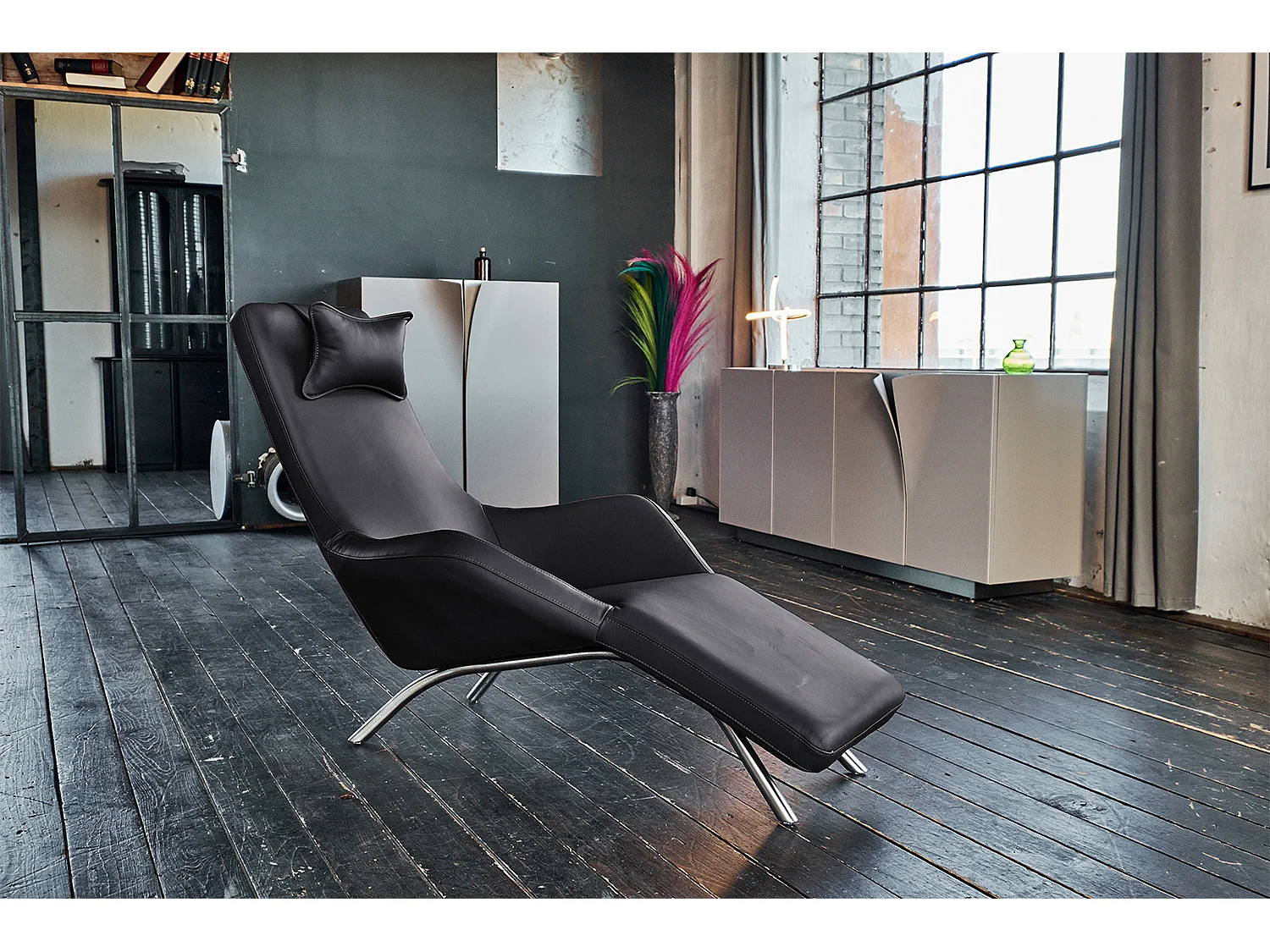 Relaxliege - Schwarz Leder - CAVAL