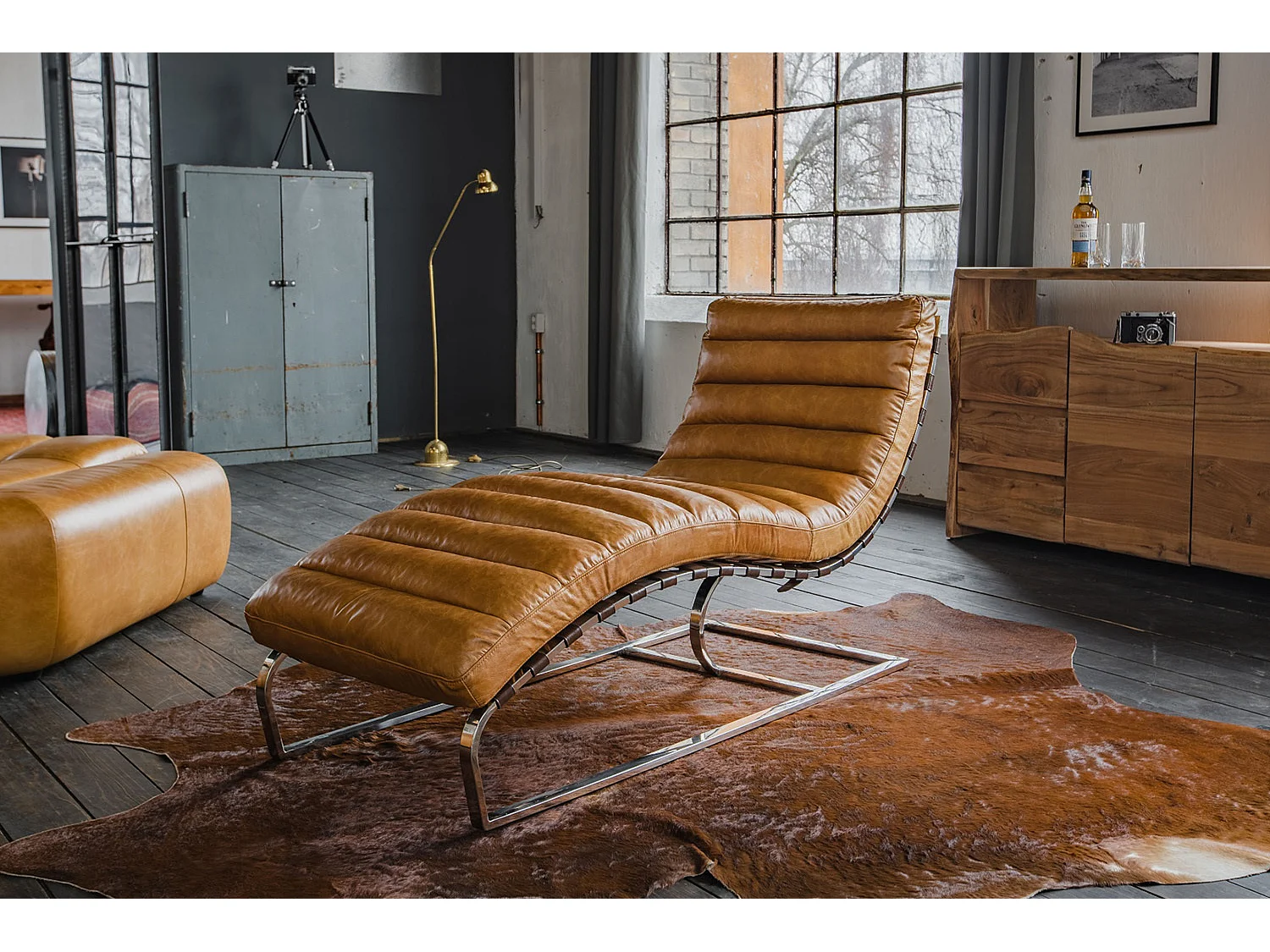 Chaise longue - marron cuir - SIRY