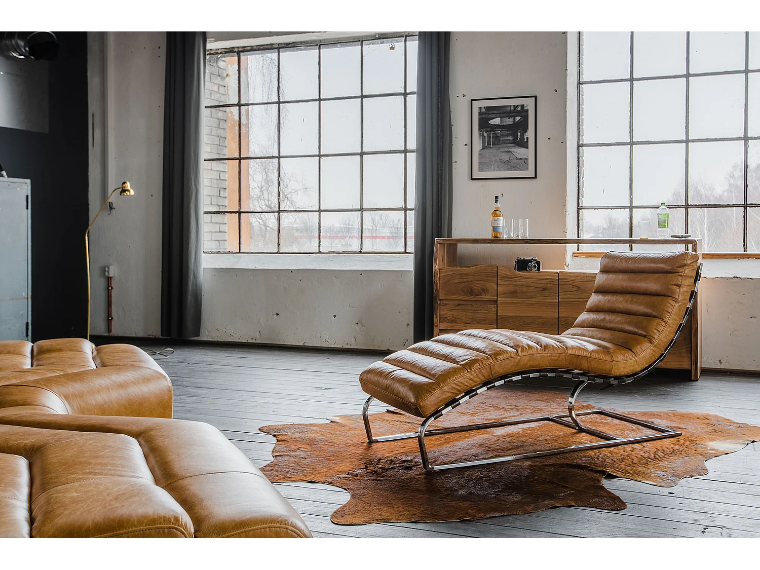 Chaise longue - marron cuir - SIRY