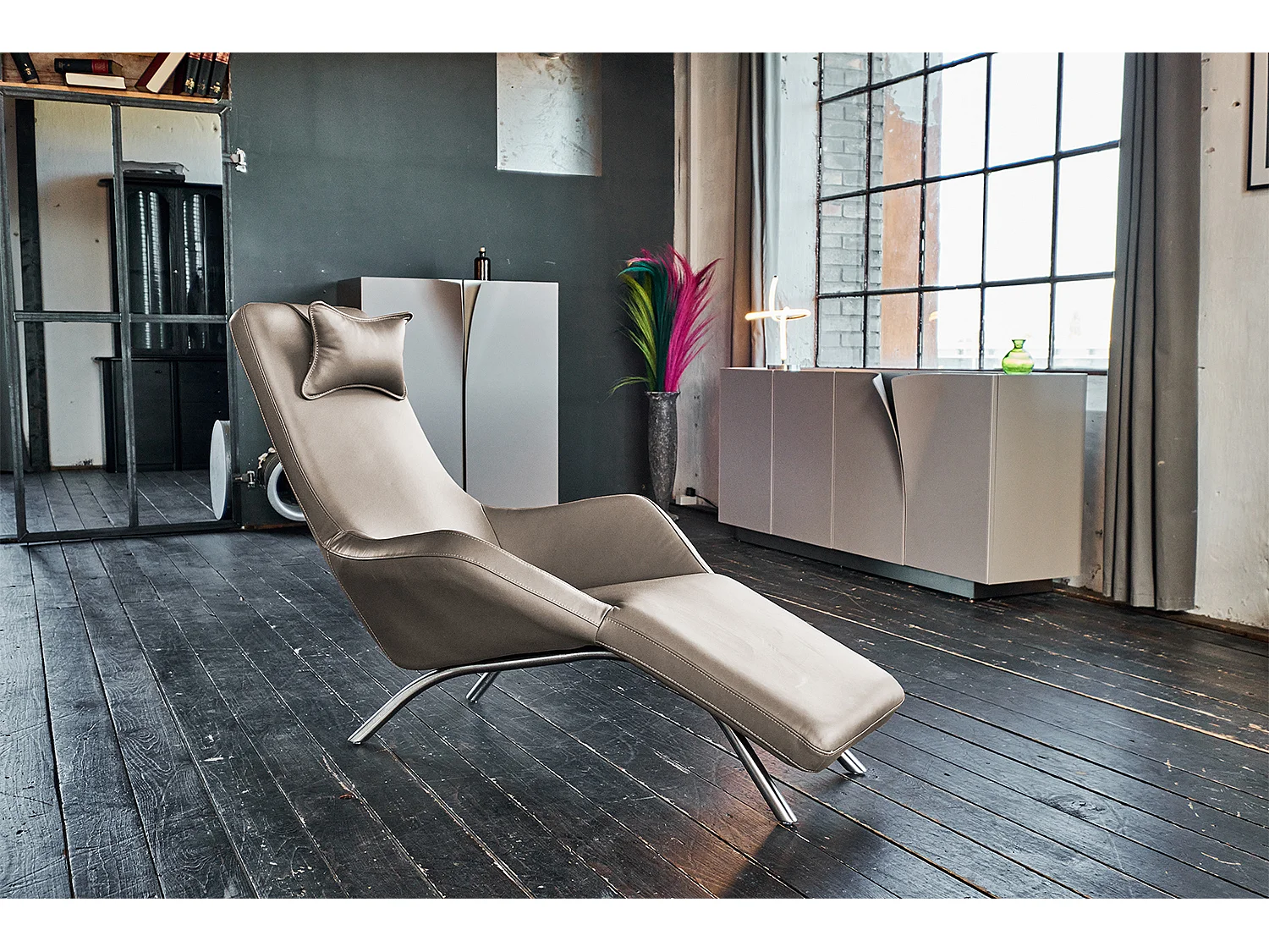Chaise longue - grigio chiaro pelle - CAVAL