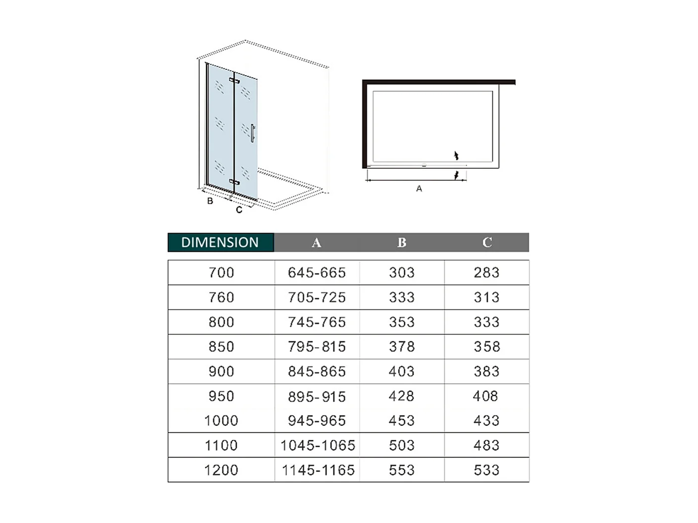Walk in 2 folhas rebatíveis com perfil preto mate, estilo industrial, vidro temperado de 5mm, Easyclean, Tamanho:(1145-1165)x1900mm-AICA