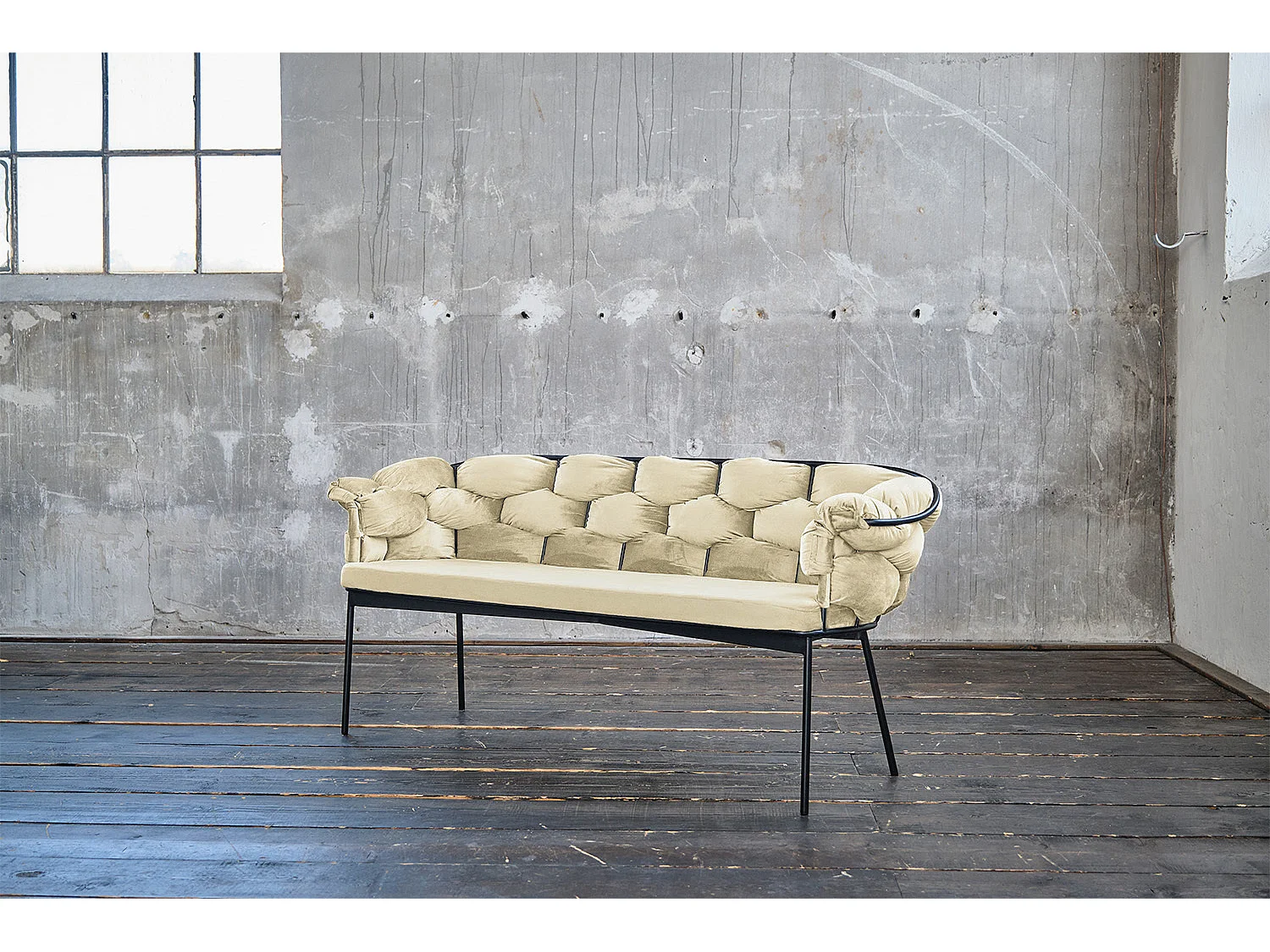 Banc rembourré - blanc Velours - MONTY