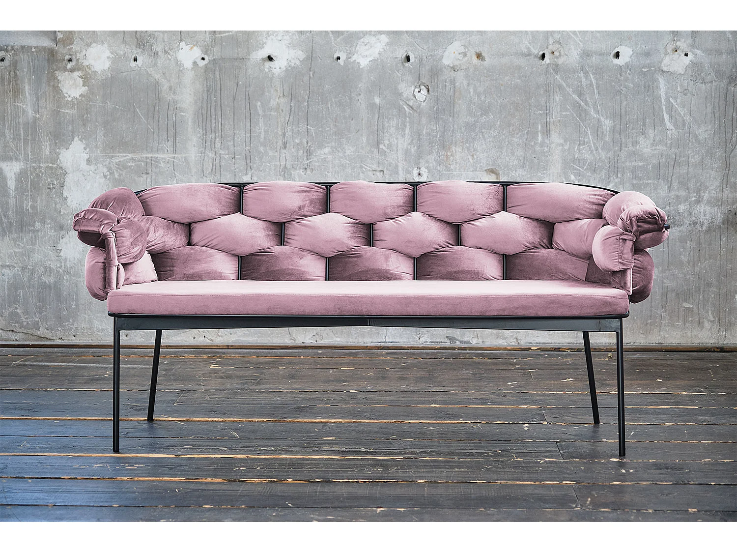Panca imbottita - Rosa velluto - MONTY
