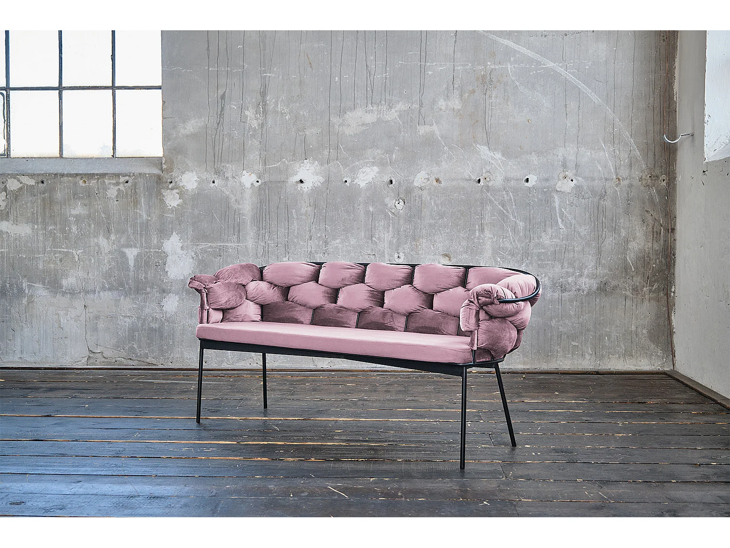 Panca imbottita - Rosa velluto - MONTY