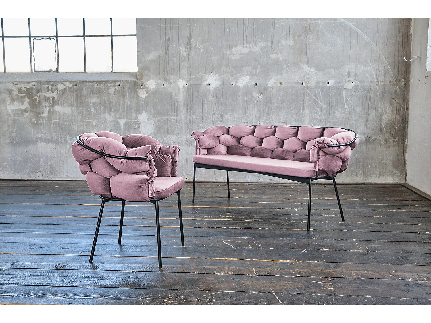 Panca imbottita - Rosa velluto - MONTY