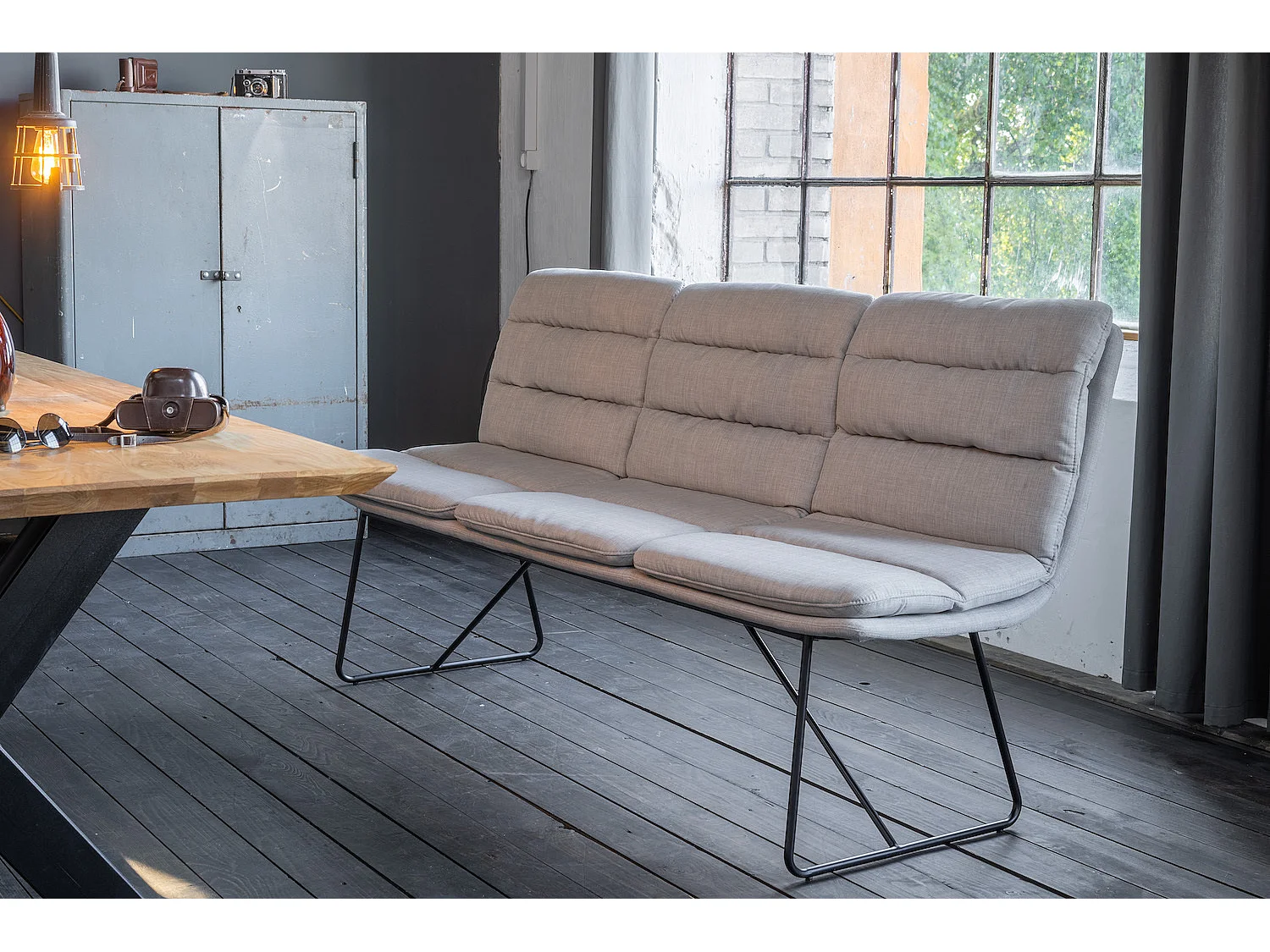 Banco - gris claro tela tejida - 68 x 178 cm - VINCE