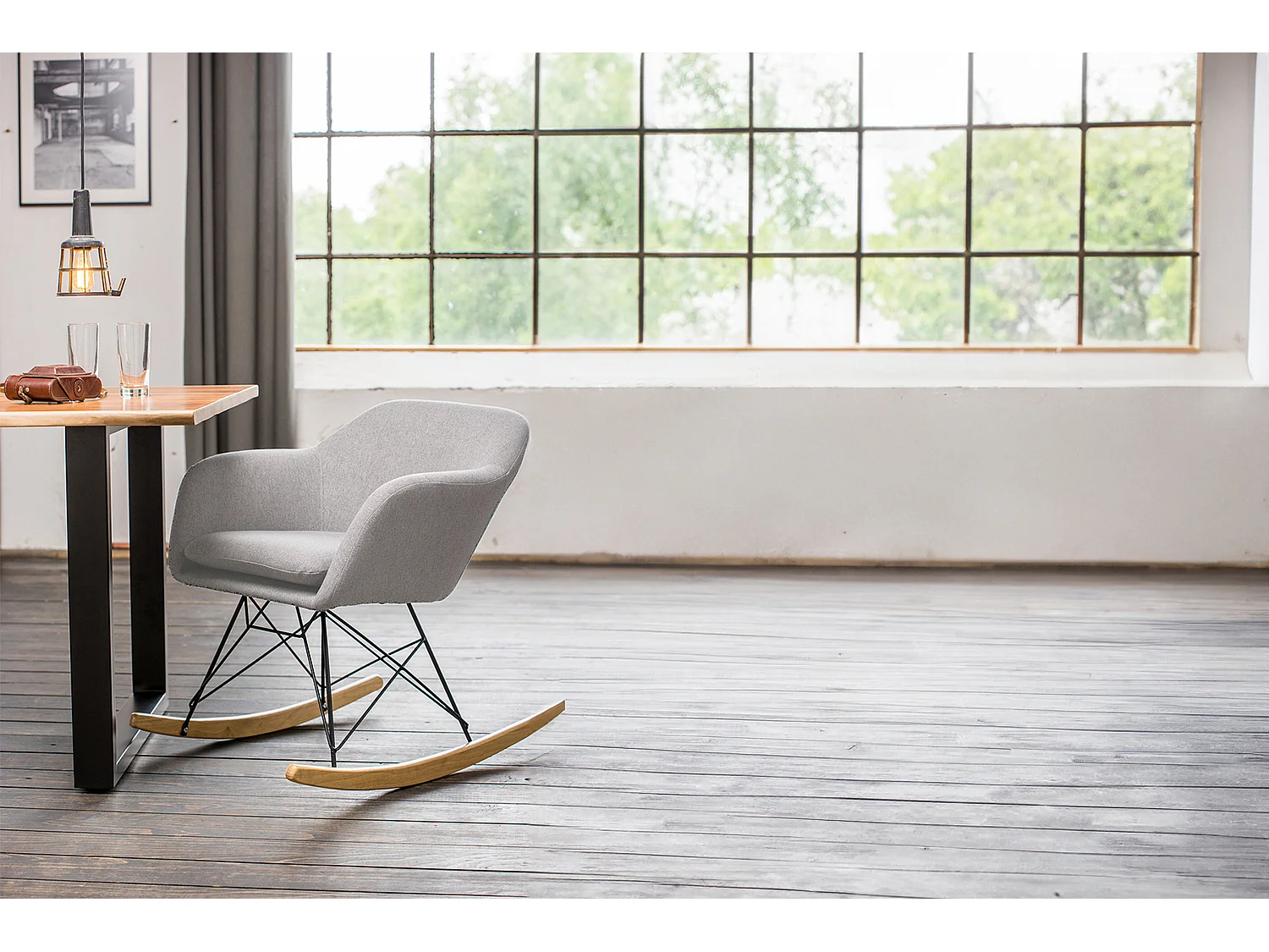 Schaukelstuhl - Hellgrau Webstoff - STELLA