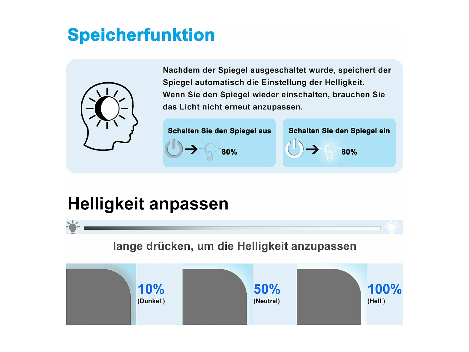 AICA LED Badspiegel 60x60cm Beschlagfrei Kaltweiß Dimmbar Memory-Funktion