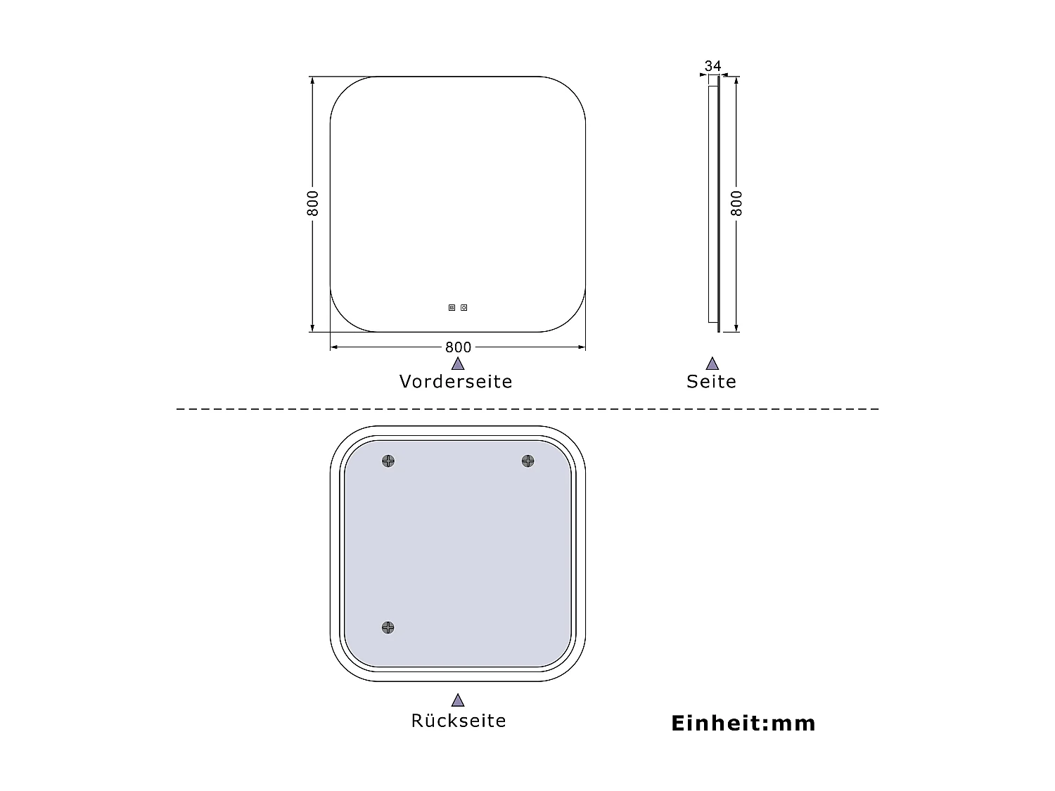 AICA LED Badspiegel 80x80cm Beschlagfrei 3 Lichtfarbe+Dimmbar Memory-Funktion