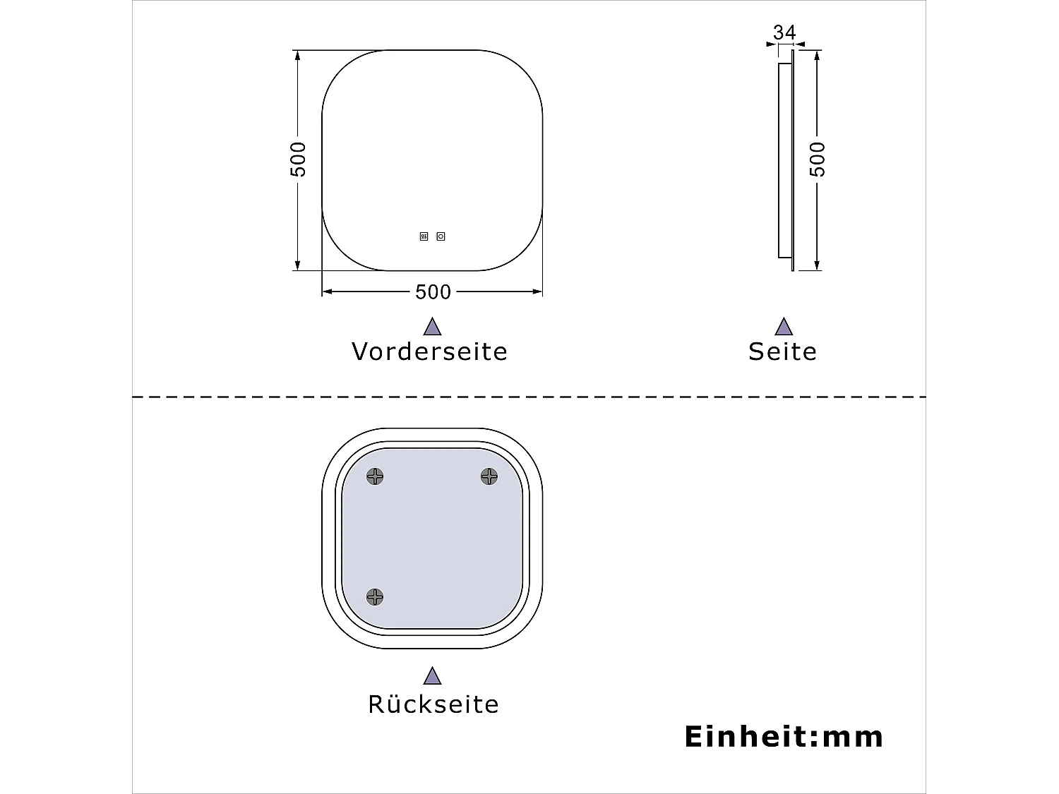 AICA LED Badspiegel 50x50cm Beschlagfrei 3 Lichtfarbe+Dimmbar Memory-Funktion