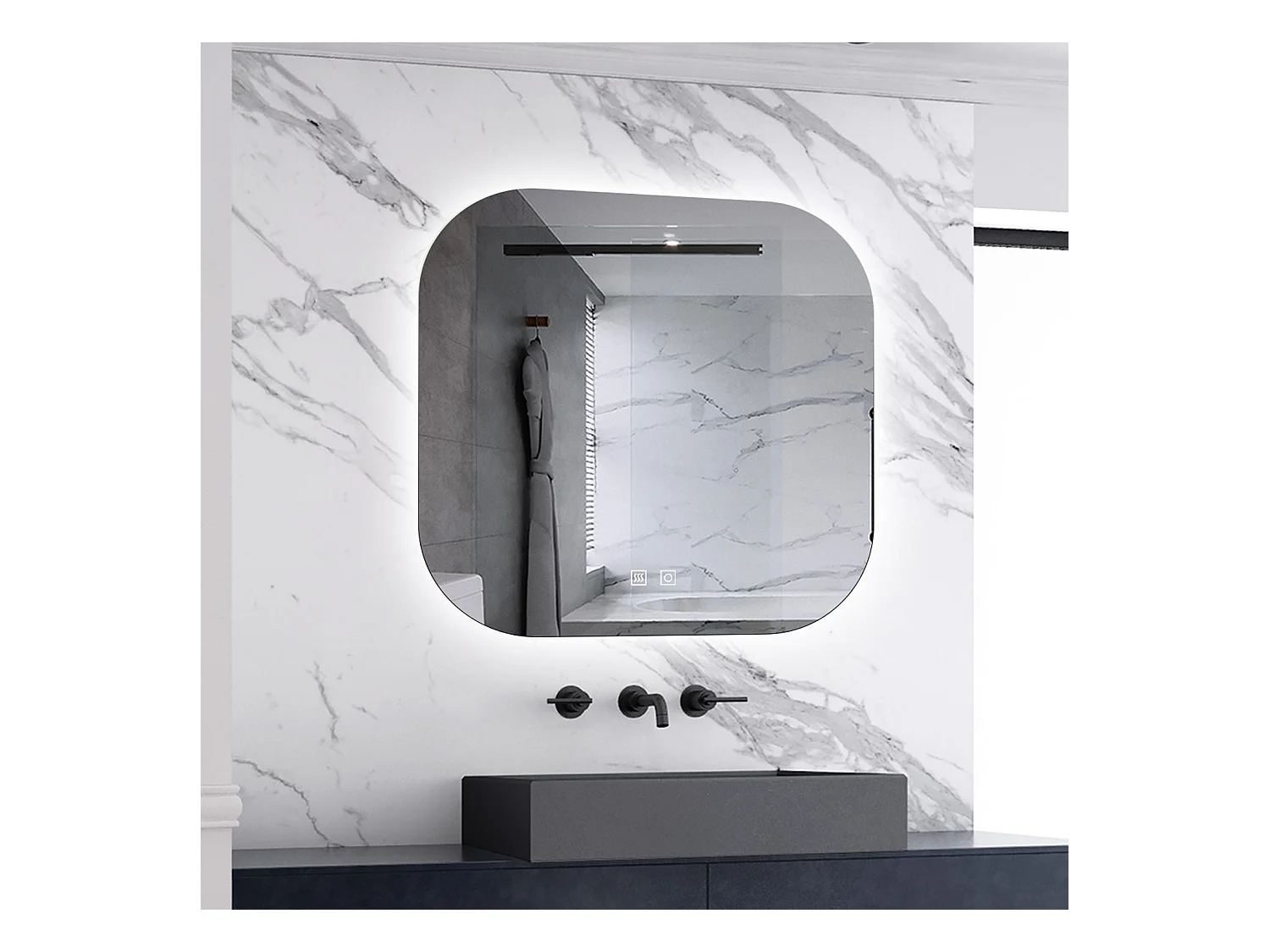 AICA LED Badspiegel 50x50cm Beschlagfrei Kaltweiß Dimmbar Memory-Funktion