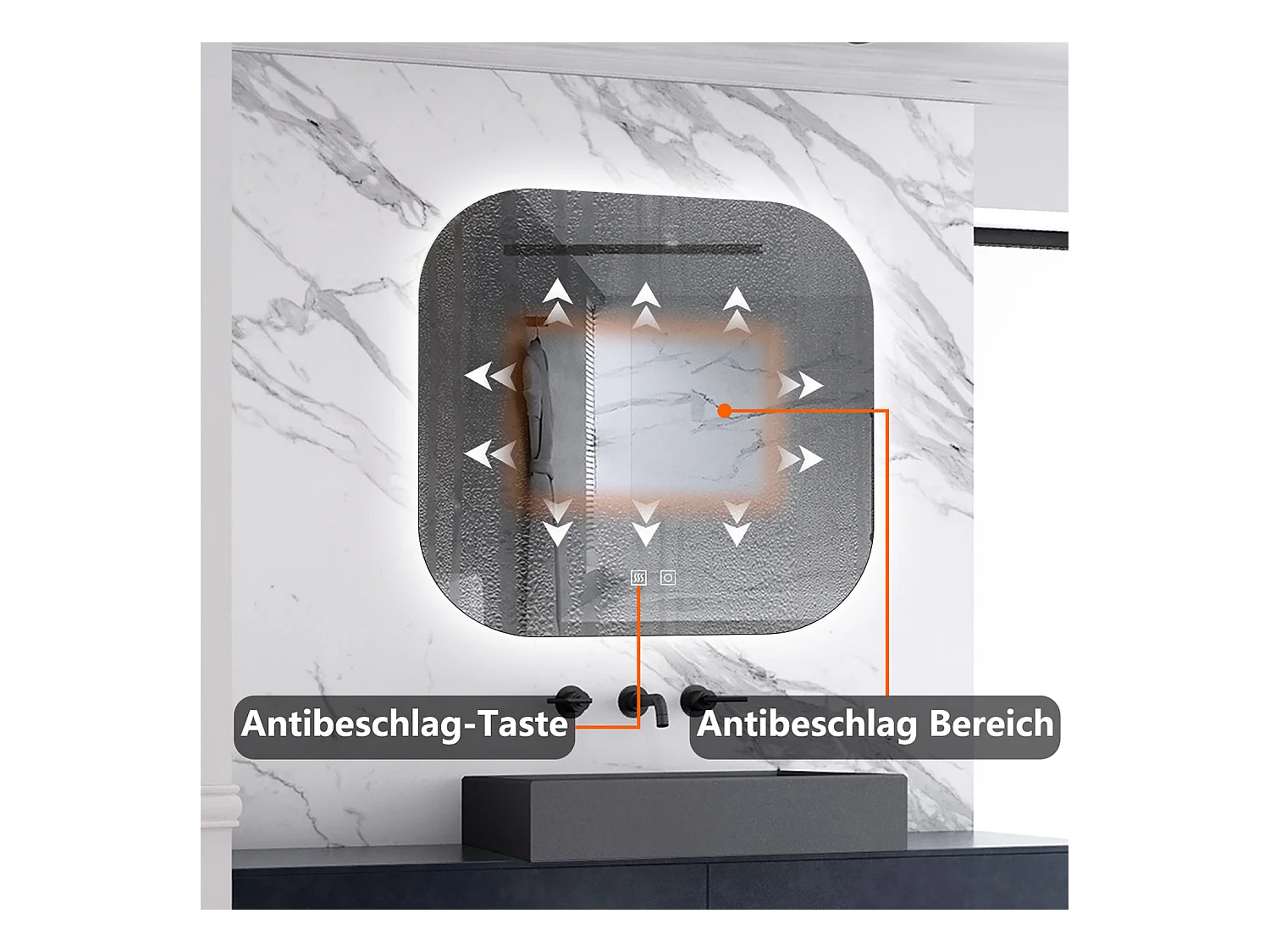 AICA LED Badspiegel 60x60cm Beschlagfrei 3 Lichtfarbe+Dimmbar Memory-Funktion