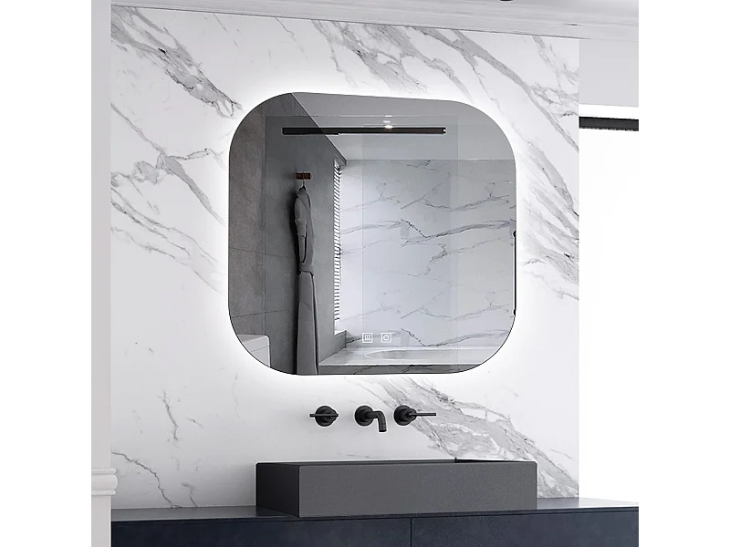 AICA LED Badspiegel 70x70cm Beschlagfrei Kaltweiß Dimmbar Memory-Funktion