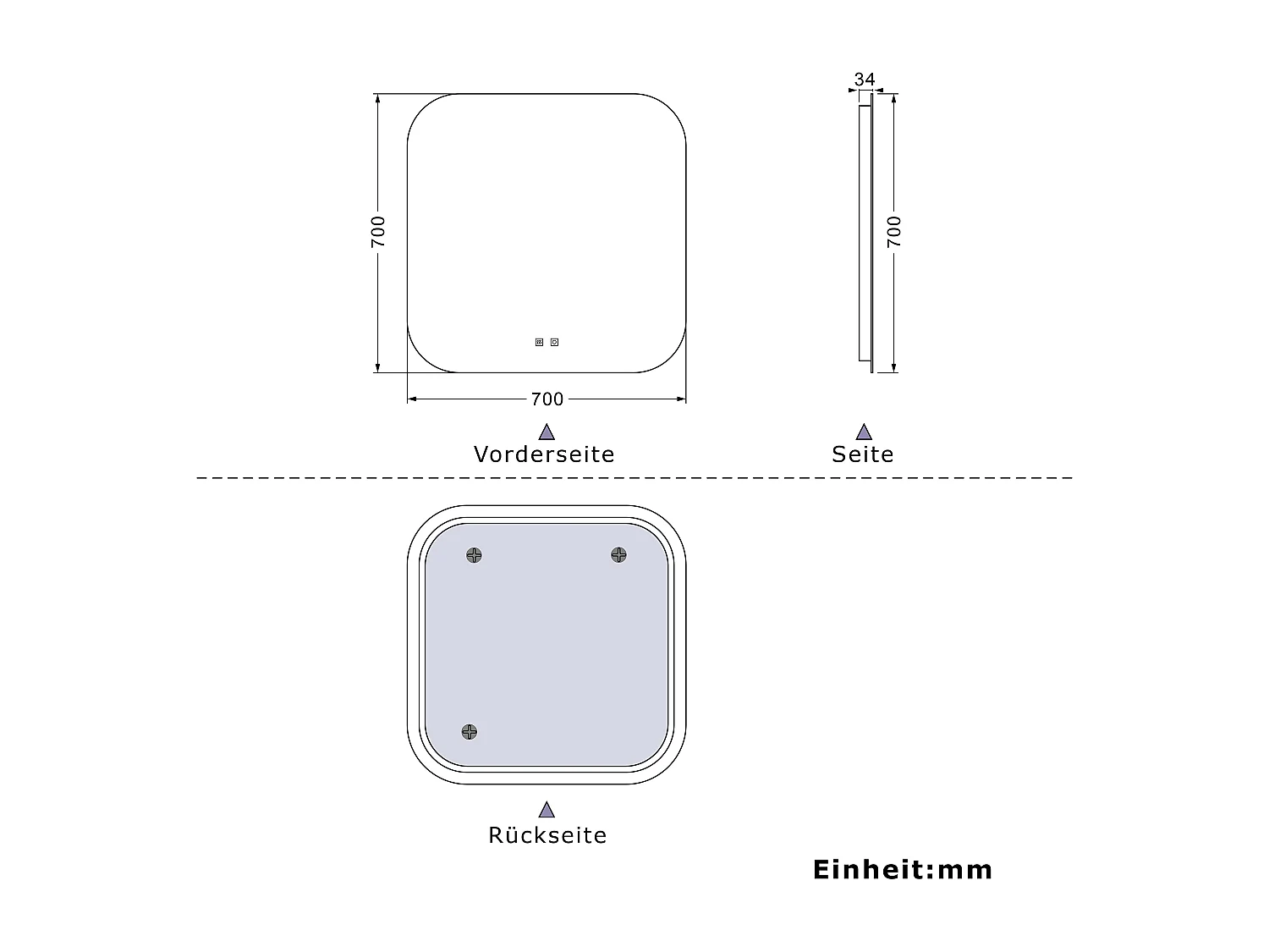 AICA LED Badspiegel 70x70cm Beschlagfrei Kaltweiß Dimmbar Memory-Funktion