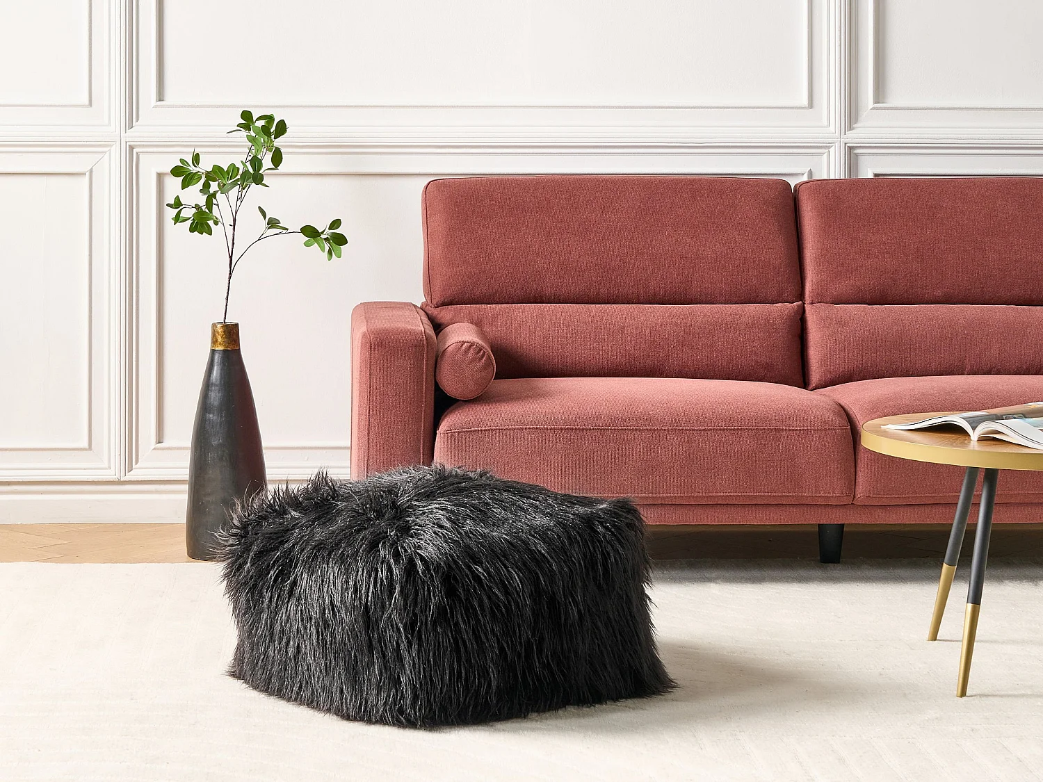 Pouf MUKKI Fourrure synthétique Noir