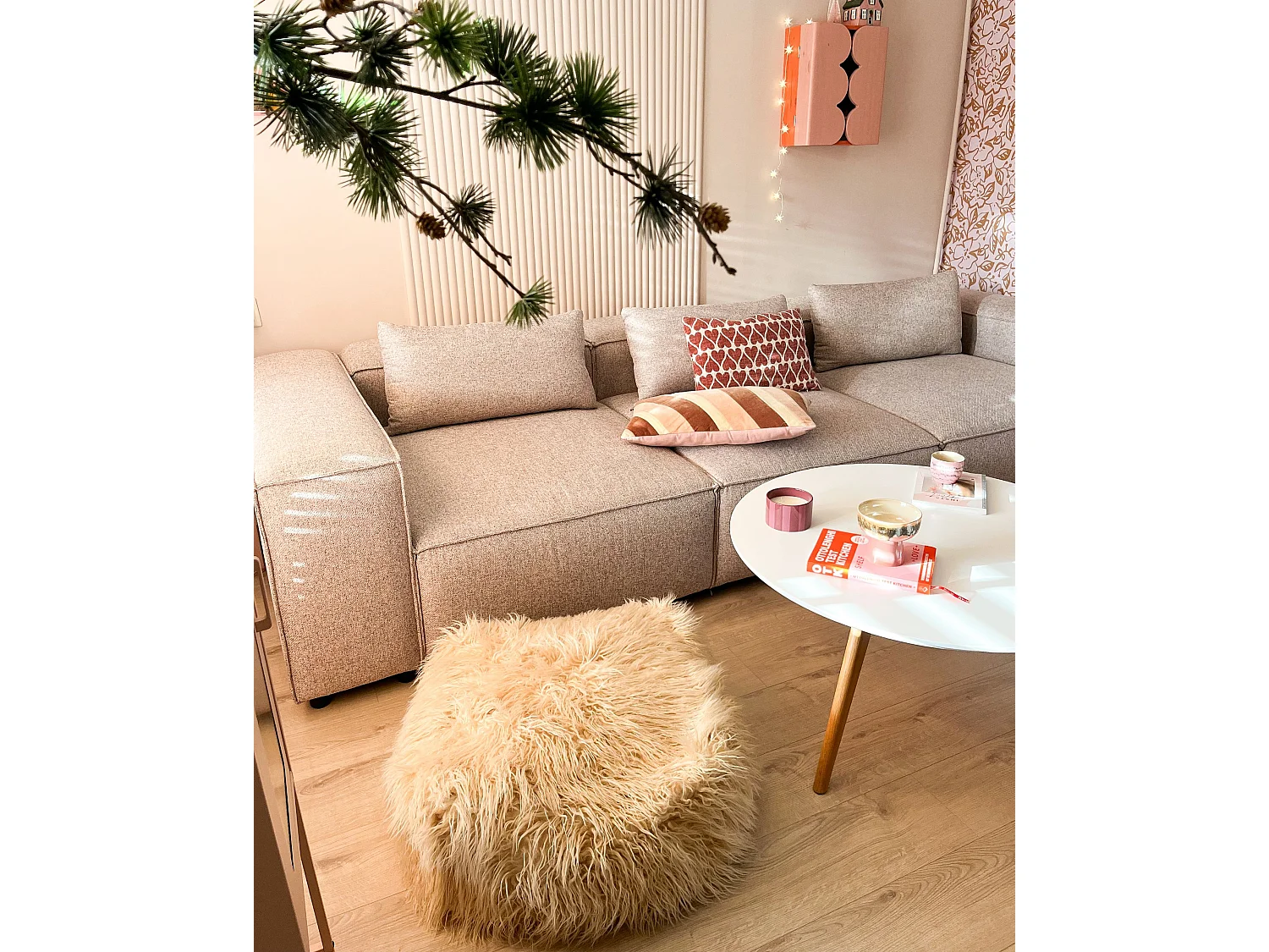 Pouf MUKKI Webpelz Beige 50 cm 50 cm 30 cm