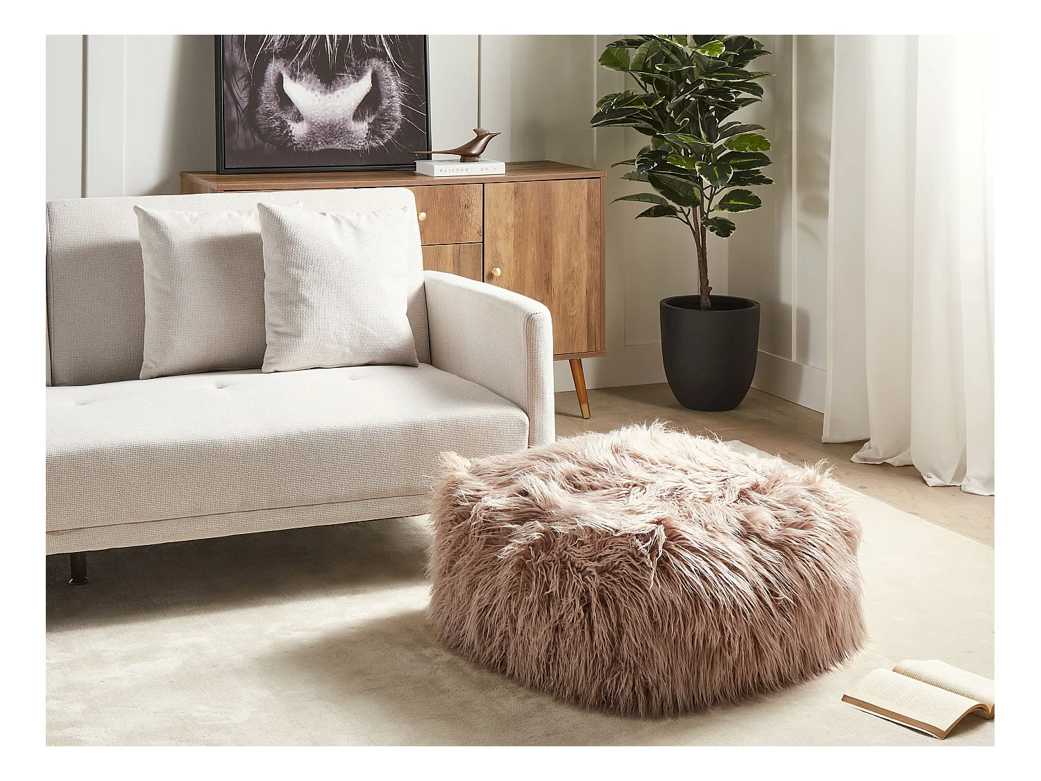 Poef MUKKI Nepbont Taupe 50 cm 50 cm 30 cm