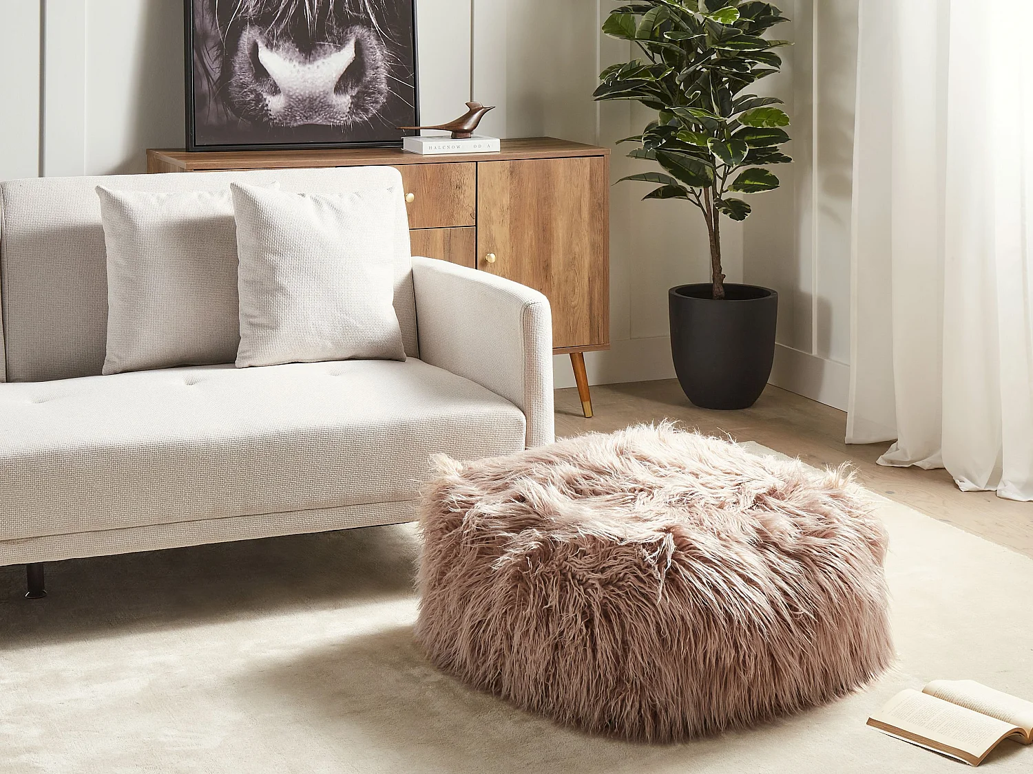 Pouf MUKKI Fourrure synthétique Taupe