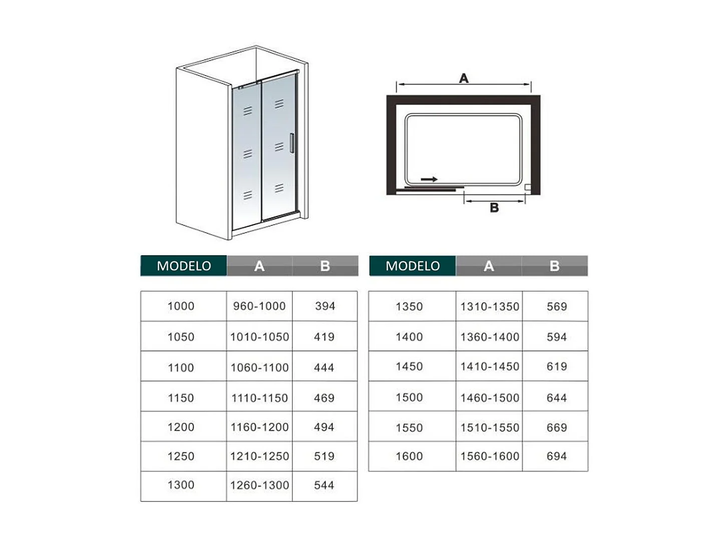 AICA Mampara de Ducha Frontal Corredera Perfil Cromado Vidrio Templado 6mm (1260-1300)x1950mm