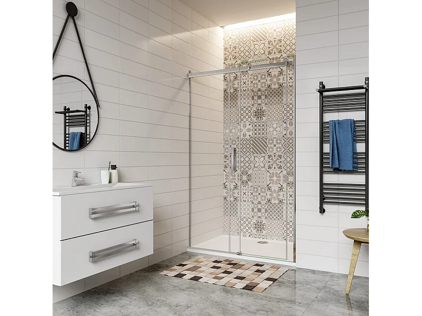 AICA Mampara de Ducha Frontal Corredera Perfil Cromado Vidrio Templado 6mm (1260-1300)x1950mm