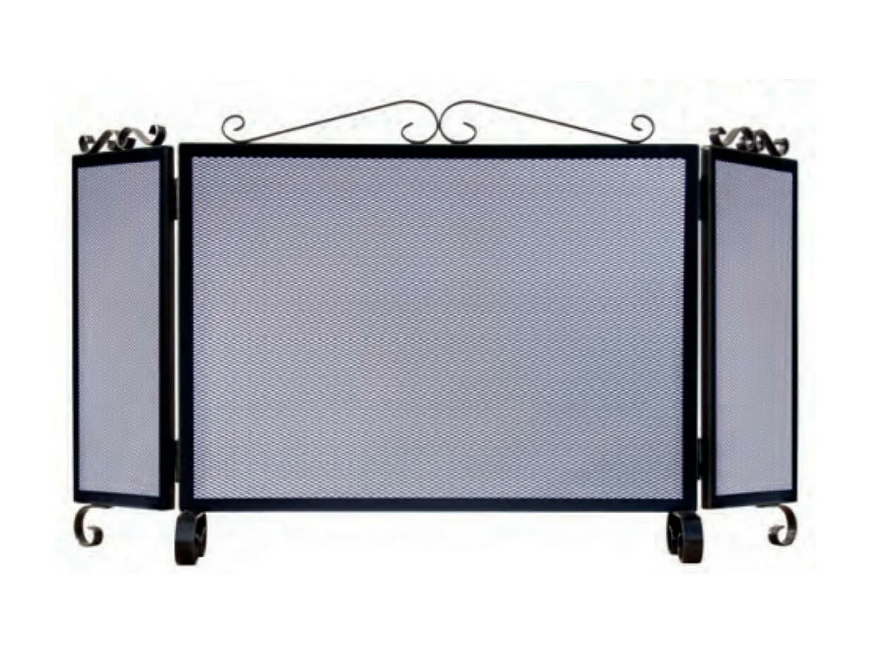 Grille de Protection, Pare-feu pour cheminée, modèle 3 panneaux en Fer forgé couleur Noir - Hauteur 64 x Longueur 66,5 x Largeur 20 cm