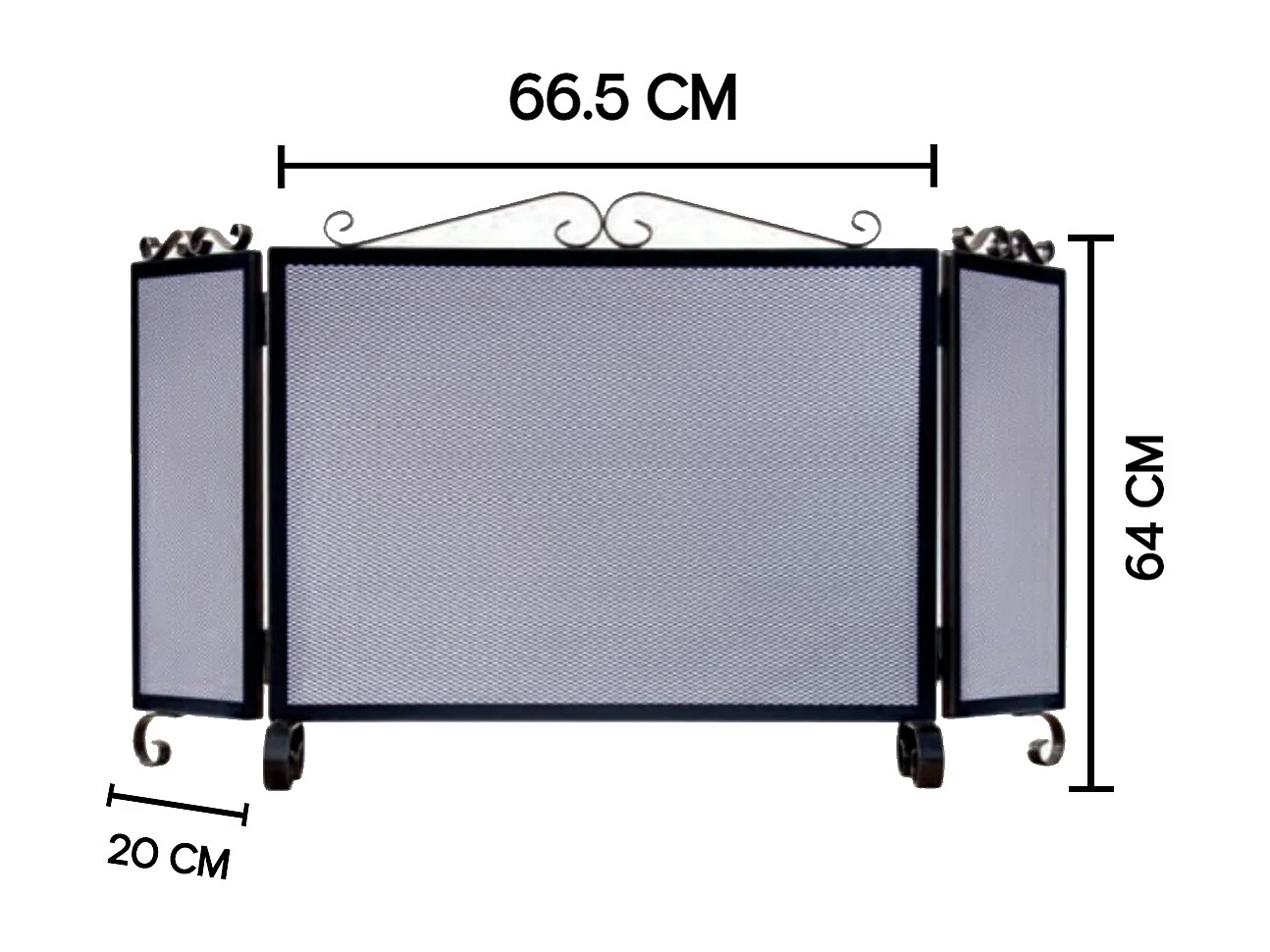 Grille de Protection, Pare-feu pour cheminée, modèle 3 panneaux en Fer forgé couleur Noir - Hauteur 64 x Longueur 66,5 x Largeur 20 cm