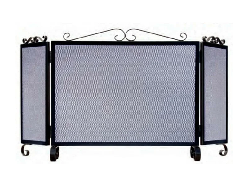 Grille de Protection, Pare-feu pour cheminée, modèle 3 panneaux en Fer forgé couleur Noir - Hauteur 64 x Longueur 66,5 x Largeur 20 cm