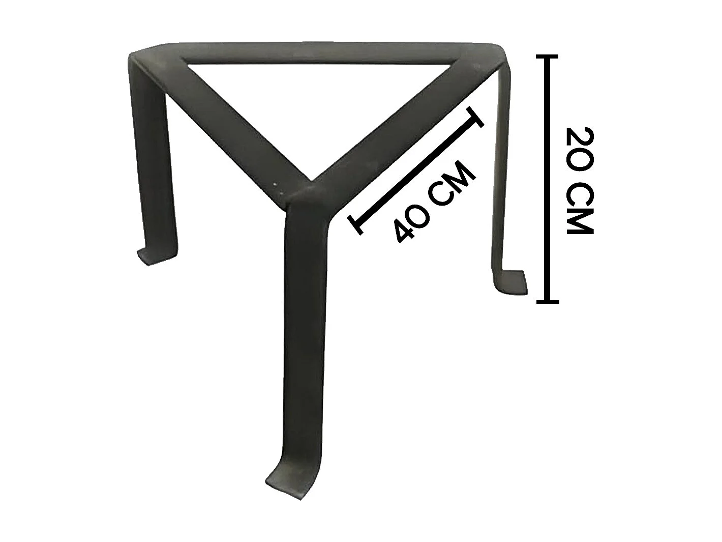 Trépied pour cheminée feux triangulaire, réchaud en fer forgé couleur Noir - Hauteur 20 x Côté 40 cm