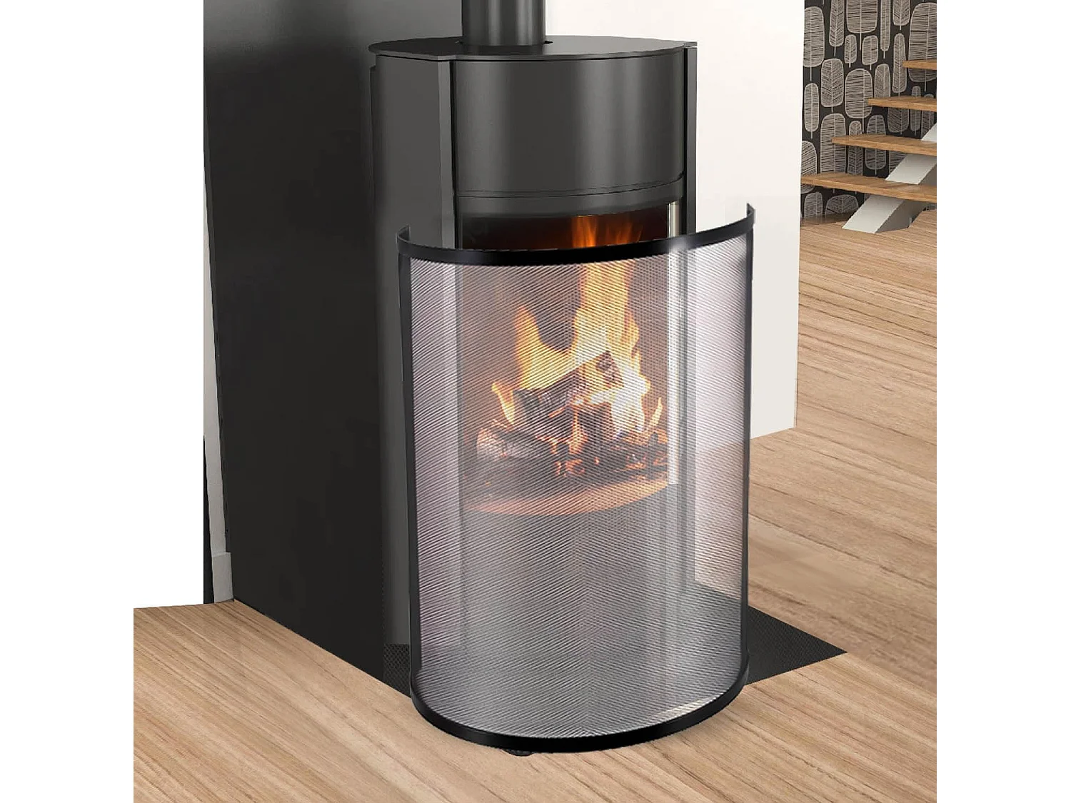 Grille de Protection,Pare-feu pour cheminée, en Fer forgé couleur Noir - Hauteur 80 x Longueur 58 cm