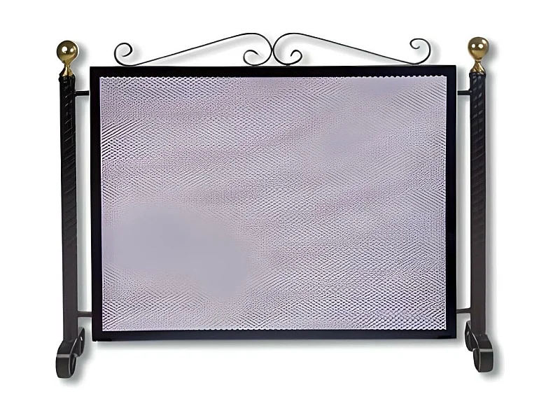 Grille de Protection, Pare-feu  pour cheminée, en Fer forgé couleur Noir - Hauteur 64 x Longueur 77 cm