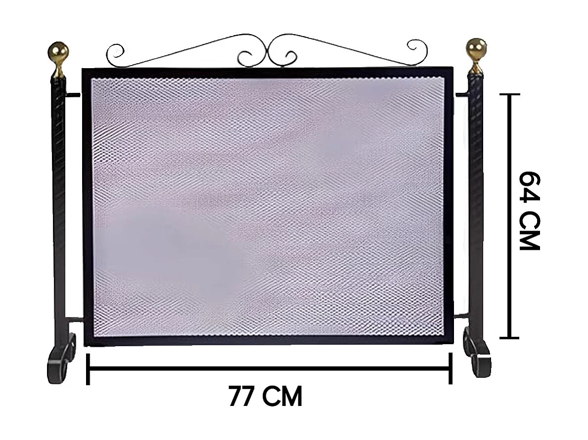 Grille de Protection, Pare-feu  pour cheminée, en Fer forgé couleur Noir - Hauteur 64 x Longueur 77 cm