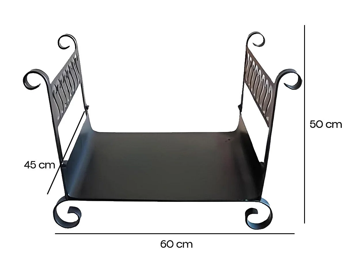 Panier à bûches de cheminée  couleur Noir , porte, range bûches en Fer forgé - 60 x 45 x Largeur 50 cm