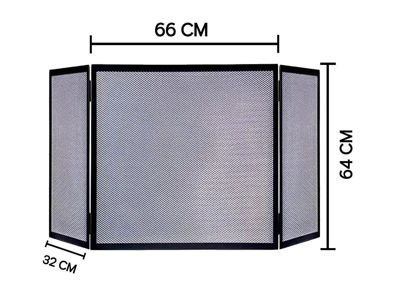Grille de Protection,Pare-feu pour cheminée, modèle 3 panneaux en Fer forgé couleur Noir - Hauteur 64 x Longueur 66 x Largeur 32 cm