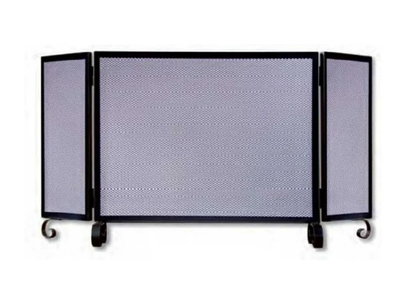 Grille de Protection, Pare-feu pour cheminée, modèle 3 panneaux en Fer forgé couleur Noir - Hauteur 58 x Longueur 66,5 x Largeur 20 cm