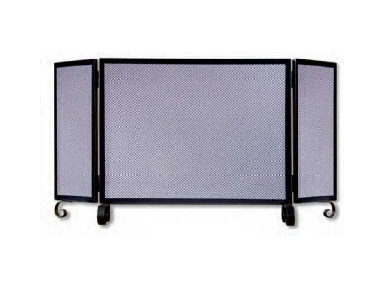 Grille de Protection, Pare-feu pour cheminée, modèle 3 panneaux en Fer forgé couleur Noir - Hauteur 58 x Longueur 66,5 x Largeur 20 cm