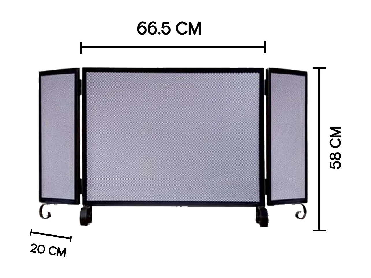Grille de Protection, Pare-feu pour cheminée, modèle 3 panneaux en Fer forgé couleur Noir - Hauteur 58 x Longueur 66,5 x Largeur 20 cm